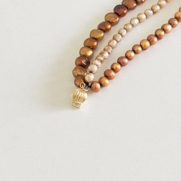Vintage 14K Yellow Gold Triple Strand Genuine Brown Pearl Round Baroque Necklace - Picture 10 of 10